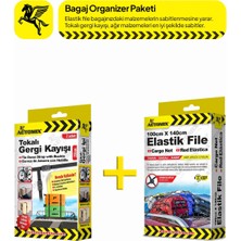 Automix Ağır Yük ve Bagaj Sabitleme Seti - Metal Kancalı Esnek File + 250 cm Tokalı Bağlama Kayışı