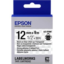 Epson Lk-4tbw Güçlü Yapışkanlı Şeffaf Üzeri Siyah 12MM 9metre Etiket (Kdo)