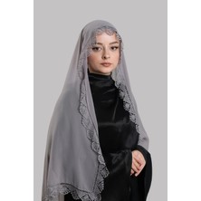 Hürrem Bone Gri Nikah Namaz Başörtüsü Şal Şifon Boncuklu Güpürlü 202131_15