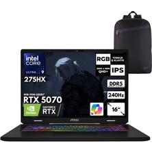 MSI Msı Crosshaır 16HX Aı Ultra 9-275HX 64-Gbddr5 1 Tbssd RTX5070 (8GB-115W-GDDR7) 16" 2k Qhd+ 240Hz Windows 11 Home + Qb Sırt Çantası D2XWGKG-047XTRQB26