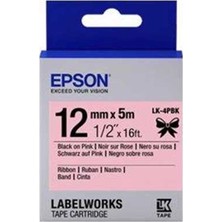 Epson Lk-4pbk Pembe Üzeri Siyah Kurdele 12MM 9 Metre (Kdo)