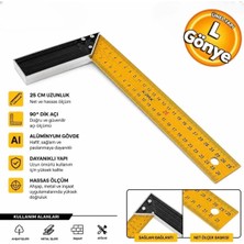 K-Pax KP25 250 mm 25 cm Alüminyum Açılı Ahşap Inşaat Marangoz L Gönye Cetvel 25 cm