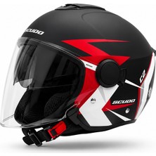 Scudo C2 Open Face Çene Açık Güneş Vizörlü Motosiklet Kaskı Ece 22.06 Sertifikalı Kırmızı/mat Siyah/beyaz