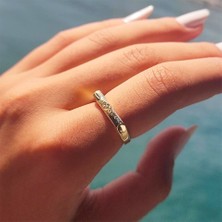 Fasek Gold Gümüş Yüzük - Helen Tasarım Kalın Çizgi 925 Ayar Gümüş Yüzük
