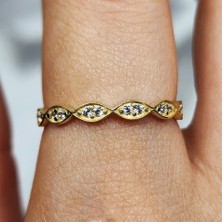 Fasek Gold Gümüş Yüzük - Göz Sıralı Swarovski (Zirkon) Taşlı Minimal Modern Tasarım 925 Ayar Alynas Gümüş Yüzük