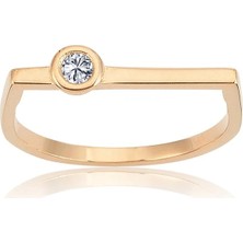 Fasek Gold Gümüş Yüzük - Ufuk Çizgisi Şans Totemi Minimal 0,20 Ct Signity Swarovski Taşlı 925 Ayar Gümüş Yüzük