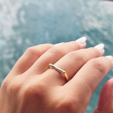 Fasek Gold Gümüş Yüzük - Love Kalın Çizgi Taşsız Modern Tasarım 925 Ayar Gümüş Eklem Yüzük