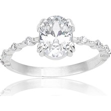 Fasek Gold 1,10 Ct Oval 0,12 Ct Pırlanta(Signity)Taşlı Kadın Ihtişamı 925 Gümüş  Ayar Evlilik Teklifi Yüzüğü
