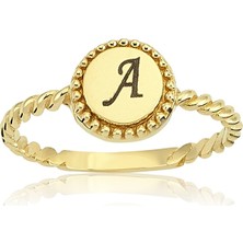 Fasek Gold Gümüş Yüzük - Harfli Burgulu Kişiselleştirilebilir 925 Ayar Gümüş Taşsız Yüzük-Harfli Gümüş Yüzüğü