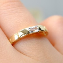 Fasek Gold Gümüş Yüzük - Zirkon Baget Taşlı Vintage Modern Tasarım Boğumlu 925 Ayar Gümüş Kadın Yüzük-Hediyelik