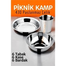 Gees Global Paslanmaz Çelik Tabak Kase Bardak Seti Kamp Piknik Seti 18 Adet 721505