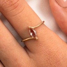 Fasek Gold Gümüş Yüzük - 0.60 Karat Mekik Zultanit Taşlı Es 925 Ayar Gümüş Evlilik Teklifi Yüzüğü