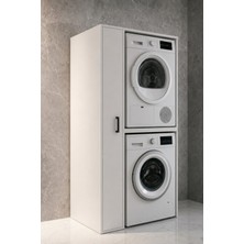 Rudu Sera Çamaşır ve Kurutma Makinesi Dolabı, Banyo Dolabı 92X65X184 cm 1 Kapaklı 5 Raflı-Beyaz