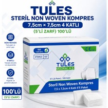 Tules Steril Non Woven Kompres 7,5cm×7,5cm 4 Katlı (5'li Zarf) 100'LÜ (1 Adet)