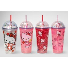 Gees Global Sevimli Hello Kitty Işıklı Pipetli Boncuklu Suluk & Bardak 400 ml ALK3145