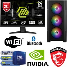 MSI Şafak-Gaming Pc Intel Core Ultra 5 225F Yapay Zeka Destekli 16GB Ddr5 Ram Rtx 5050 8gb 1tb M.2 SSD 24" 200Hz Msı Monitör Win 11 Pro Wi-Fi Masaüstü Oyuncu Bilgisayarı