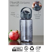 Ezupack Motive Taşıma Kulplu Matara Spor Okul Su Şişesi Kilitli Kapak 1500 ml Gri Renk Suluk