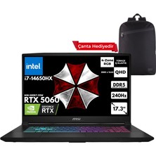 MSI Msı Katana 17 Hx I7-14650HX 40-Gbddr5 2 Tbssd RTX5060 (8GB-GDDR7-115W) 17.3" Qhd 240Hz Windows 10 Home + Sırt Çantası B14WFK-215XTRQB70