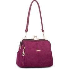Nas Burslu Klipsli Vintage Omuz ve Çapraz Çanta 23X20 cm  Bordo Süet