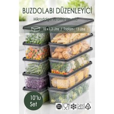 Ezupack 10X1,3 Lt. Buzdolabı Düzenleyici Buzluk Saklama Kabı Mikrodalga Difrize Uygun Organizer Antrasit