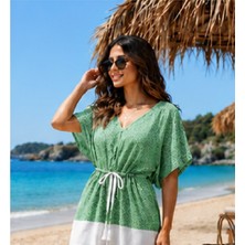 MixmioLife Kadın Mayo ve Bikini Üstü Kuşaklı Kimono Kaftan Yazlık Plaj Elbisesi
