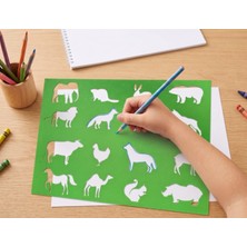 Ada Goods Montessori Çocuk Eğitici Hayvan Çizim Şablonu (16 Hayvan Figürlü) - Resim Cetveli Stencil Seti