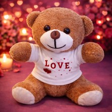 Uravas Store Love Baskılı Tişörtlü Kahverengi Ayıcık