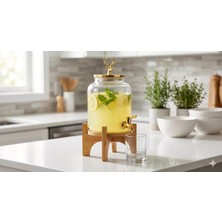 Uravas Store Geyik Figürlü Gold Lüks Cam Içecek Sebili - 3.6 Litre Bambu Standlı Meyve Suyu Kovası