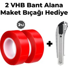 Vhb Şeffaf Çift Taraflı Güçlü Bant 24 mm x 2 mt  2’li Set – Maket Bıçağı Hediyeli