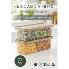 Ezupack 2x1,3 Lt. Buzdolabı Düzenleyici Buzluk Saklama Kabı Mikrodalga Difrize Uygun Organizer Ekru