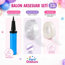 Parti Dükkanı 3'lü Balon Aksesuar Seti | Balon Pompası + 5 Metre Delikli Balon Zinciri + 100 Damla Çift Taraflı Balon Yapıştırıcı | Balon Kemeri Yapım Seti Parti Malzemeleri