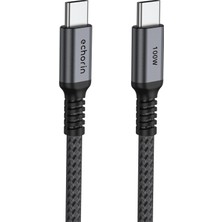 Hsc Bilişim Şarj ve Veri Aktarım Kablosu 20V5A, Type C'den Type C'ye, 100W, Çift Kat Örgülü (Gri, 2 Metre)