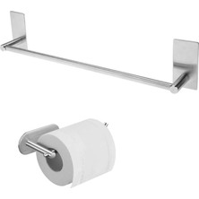 Hsc Bilişim Deltahome Paslanmaz Çelik 50CM Havluluk ve Tuvalet Kağıtlığı Set Hamburg - Kendinden Yapışkanlı