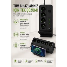 CoverZone Dikey Çoklu Priz, 4 Schuko Priz, 4 Usb-A + 2 Usb-C, Magsafe ile Uyumlu Şarj, 3.4A USB Çıkışı, Açma Kapama Anahtarlı, 2 Metre Kablolu Masaüstü Power Socket Siyah | G12