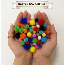 Limmy Renkli Ponpon 3 Farklı Boy Büyük Orta Küçük Boy Karışık Renk Pon Pon Kreş Okul Etkinliği