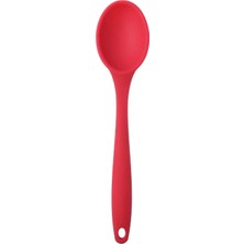 Hsc Bilişim Silikon Servis ve Yemek Hazırlama Kaşığı, Yumuşak Uç, Komple Silikon, 27 Cm, Kırmızı Kaşık, Yanmaz