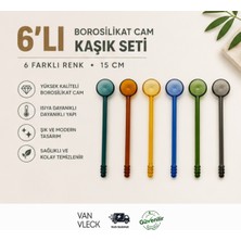 Van Vleck 6'lı Renkli Borosilikat Cam Kaşık Seti – Isıya Dayanıklı Karıştırma, Tatlı ve Çay Kaşığı