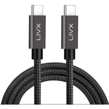 Hsc Bilişim Livx Solid 100W 5A Pd2.0 Type C To Type C Hızlı Şarj ve Data Kablosu 2 Metre Halat Örgülü Space Gra