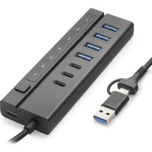 Uravas Store USB Type-C 3.2 Gen1 Hub Anahtarlı 8 Port 5 Gbps Siyah HDX7062