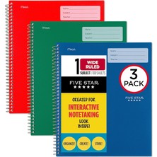 Hsc Bilişim Five Star Interaktif Not Alma Spiral Defter 3'lü Paket, 1 Konu, Geniş Çizgili, 28X22CM, 100 Yaprak,