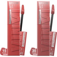 Hsc Bilişim New York Super Stay Vinyl Ink Uzun Süre Kalıcı Likit Parlak Ruj 15 Peachy + 35 Cheeky