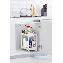 Hsc Bilişim Beyaz 2 Katlı Tekerlekli Düzenleyici Mutfak ve Banyo Rafı