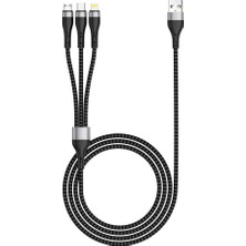 Hsc Bilişim Zore Zr-43 3ın1 Usb-A To Lightning – Type-C – Micro Şarj ve Data Kablosu 20W 1.5m Siyah