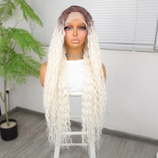 Hsc Bilişim Afro Dalga Kumral Beyaz Platin Ombre Fiber Sentetik Tül Peruk