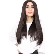 Hsc Bilişim Fiber Sentetik Uzun Düz Peruk - Koyu Kahve