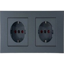 Ovivo Grano Füme  Topraklı Priz+ Topraklı Priz+Ikili Çerçeve Set