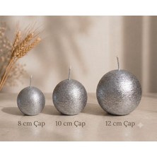 Usta Mum 3'lü Tırtıklı Gümüş Dokulu Küre Mum Seti 7CMX8CMX10CM Yuvarlak Mum Top Mum Gümüş Mum