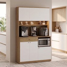 Adore Mobilya Lungo 6 Kapaklı Çok Amaçlı Kahve Köşesi - Florida Meşe/ Beyaz 120x195x45 cm