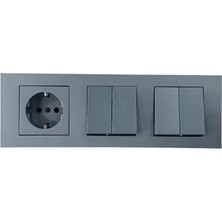 Ovivo Grano Füme Üçlü Set Topraklı Priz + Komütatör + Komütatör