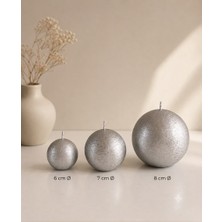 Usta Mum 3'lü Tırtıklı Gümüş Dokulu Küre Mum Seti 6CMX7CMX8CM Yuvarlak Mum Top Mum Gümüş Mum